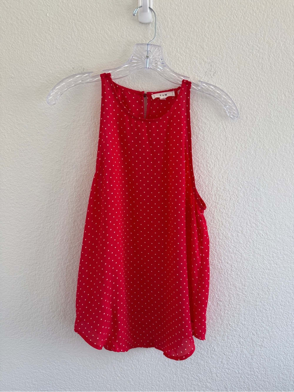Red and White Polka Dot High Neck Tank Top Blouse